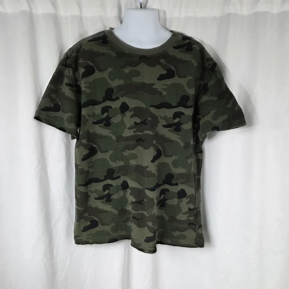 Old Navy Boys Size L Short Sleeve Crew Neck Pullover T Shirt Green Camouflage